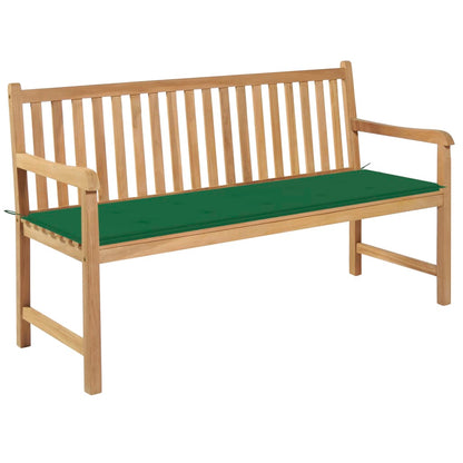 Trädgårdsbänk med grön dyna 150 cm massiv teak
