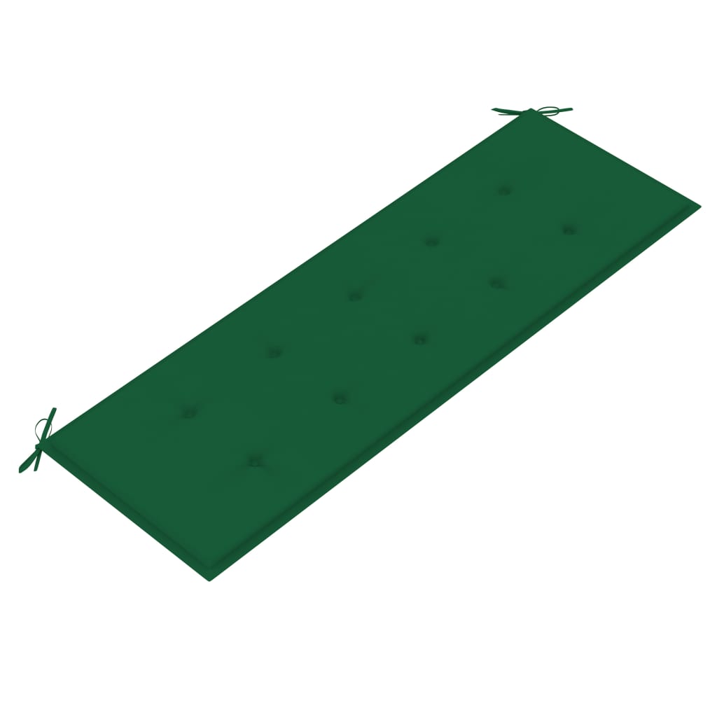 Trädgårdsbänk med grön dyna 150 cm massiv teak