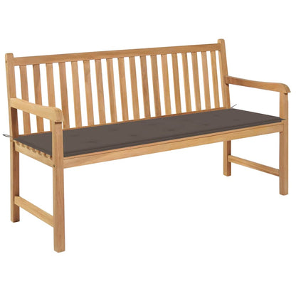 Trädgårdsbänk med taupe dyna 150 cm massiv teak