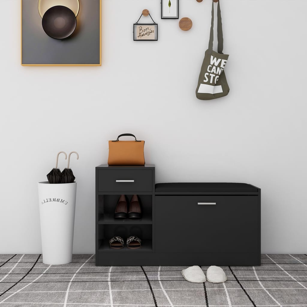 Skoställ Högglans Svart Skobänk 94,5x31x57 cm