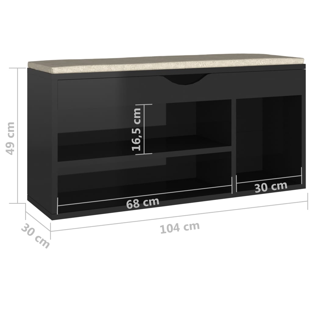 Skoställ Högglans Svart Skobänk med dyna 104x30x49 cm