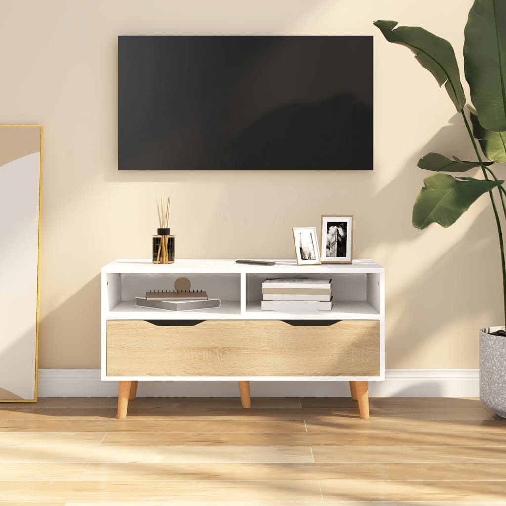 TV-Möbel Sonoma Ek TV-Bänk Vit och 90x40x48,5 cm