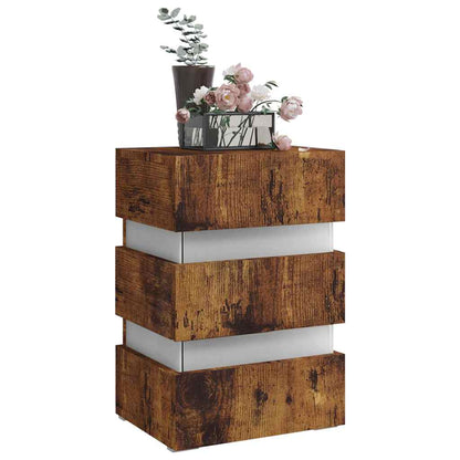 Sängbord Nattduksbord Rökfärgad Ek Sängskåp LED 45x35x67 cm