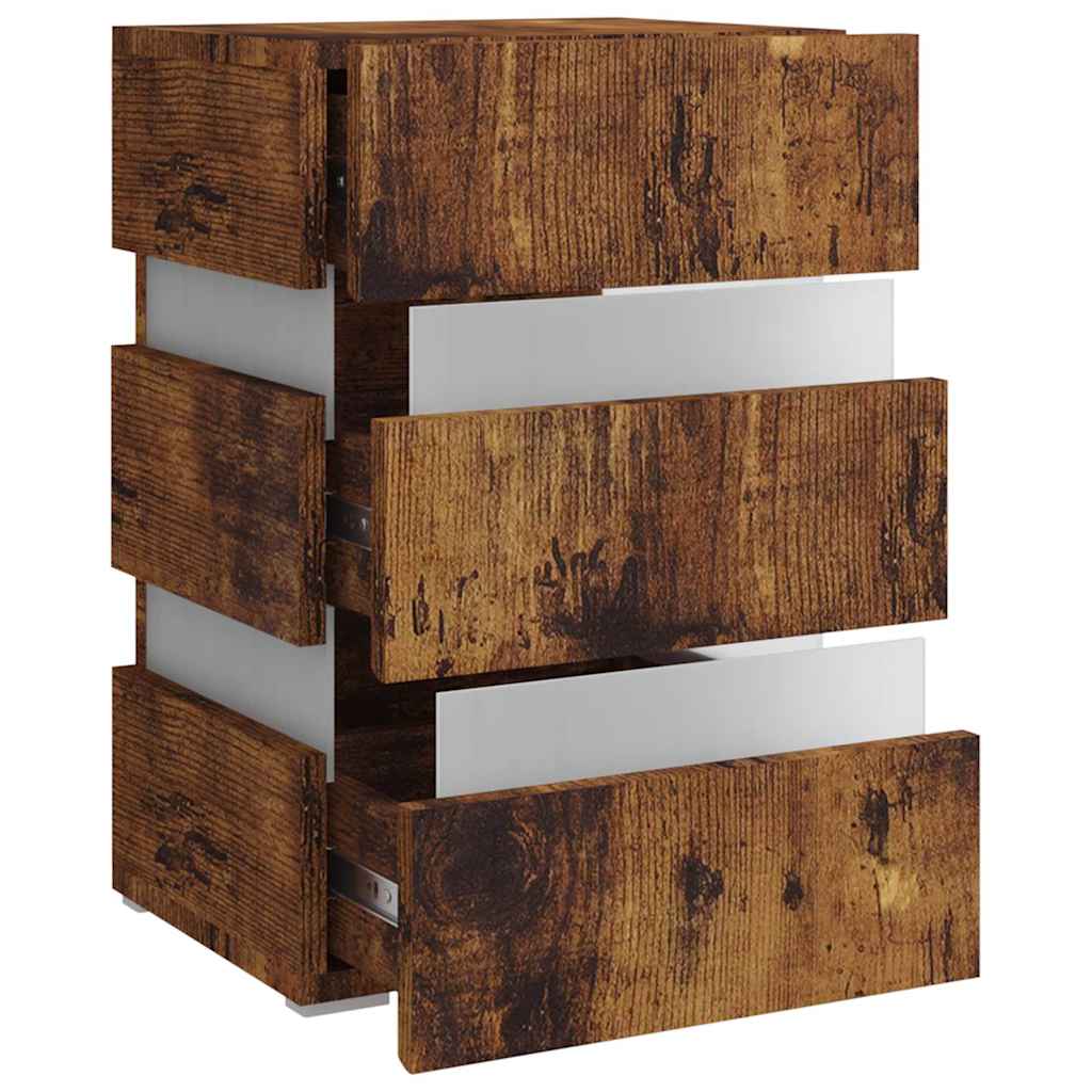 Sängbord Nattduksbord Rökfärgad Ek Sängskåp LED 45x35x67 cm