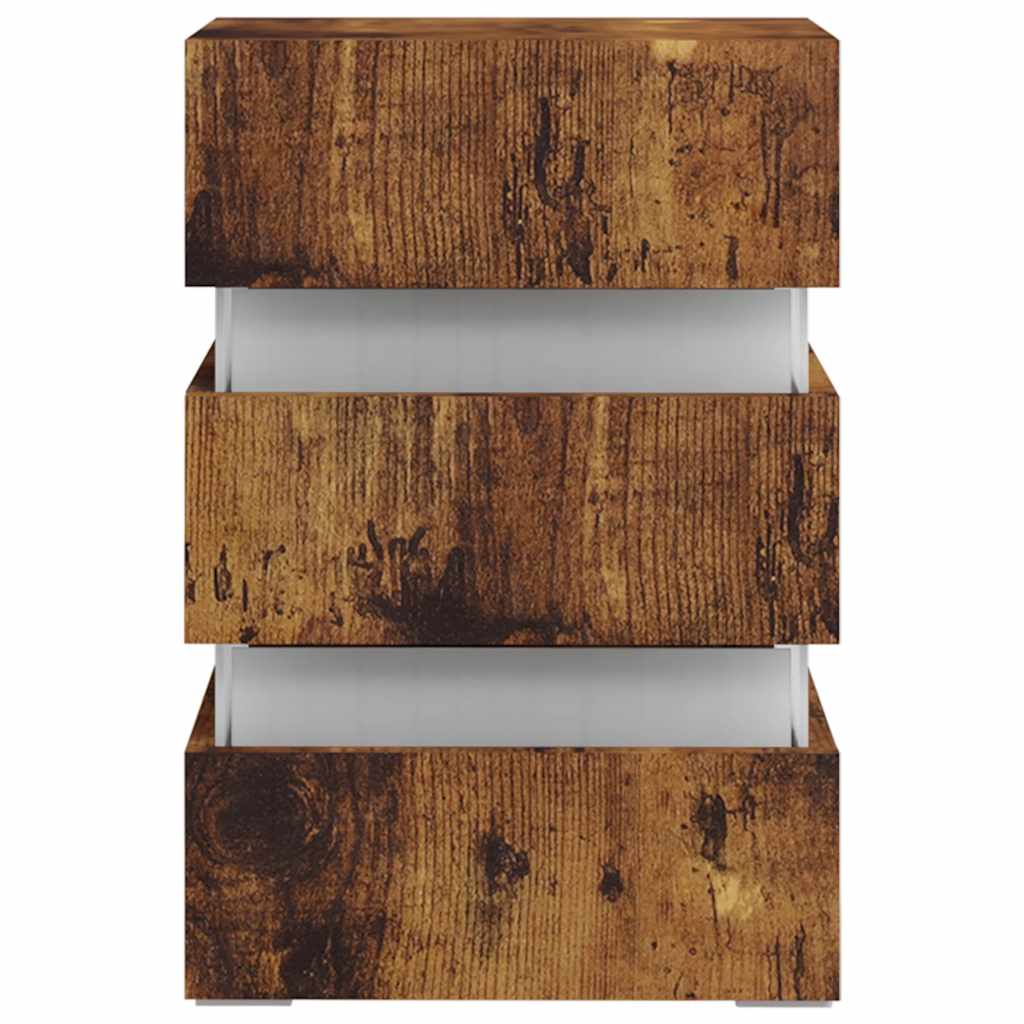 Sängbord Nattduksbord Rökfärgad Ek Sängskåp LED 45x35x67 cm