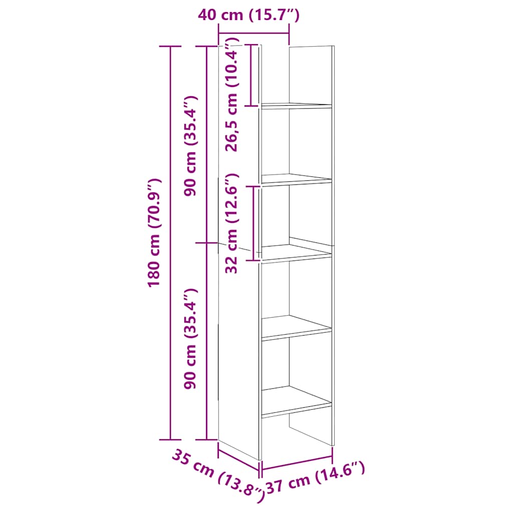 Bokhylla Sonoma Ek 40x35x180 cm