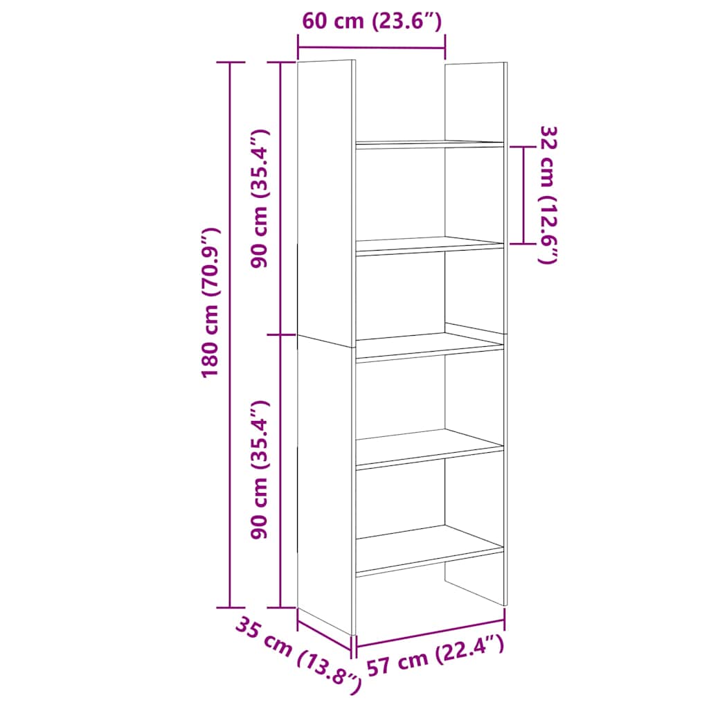 Bokhylla Vit 60x35x180 cm