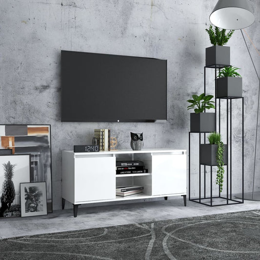 TV-Möbel Högglans Vit TV-Bänk med metallben 103,5x35x50 cm