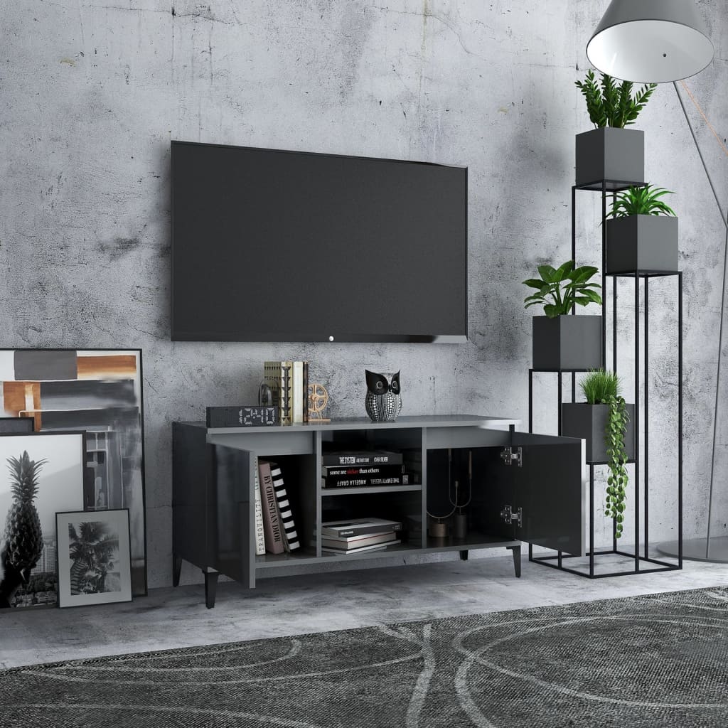 TV-Möbel Högglans Grå TV-Bänk med metallben 103,5x35x50 cm