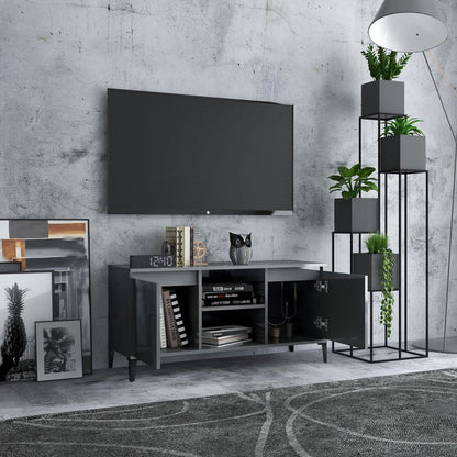 TV-Möbel Högglans Grå TV-Bänk med metallben 103,5x35x50 cm