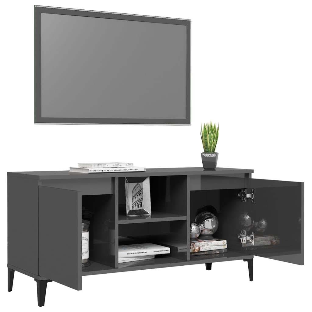 TV-Möbel Högglans Grå TV-Bänk med metallben 103,5x35x50 cm