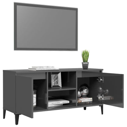 TV-Möbel Högglans Grå TV-Bänk med metallben 103,5x35x50 cm