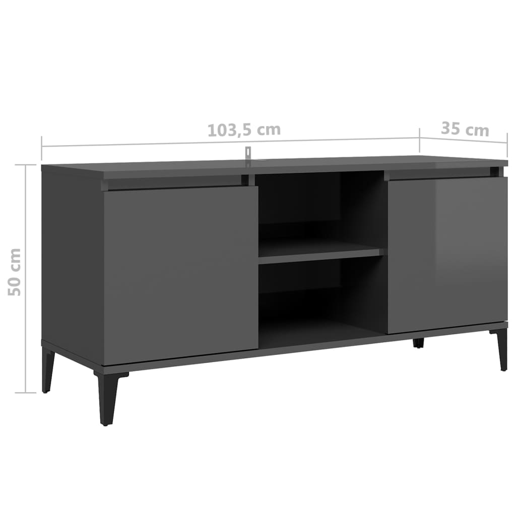 TV-Möbel Högglans Grå TV-Bänk med metallben 103,5x35x50 cm