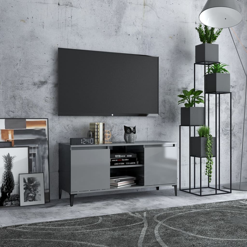 TV-Möbel Högglans Grå TV-Bänk med metallben 103,5x35x50 cm