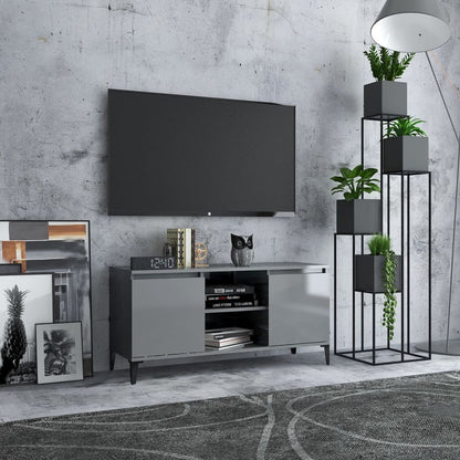 TV-Möbel Högglans Grå TV-Bänk med metallben 103,5x35x50 cm
