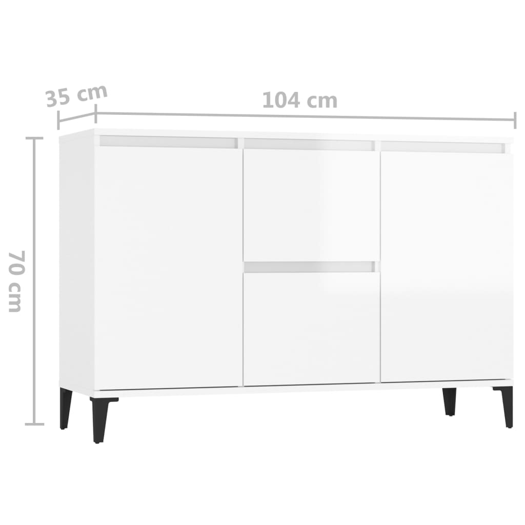 Skänk Högglans Vit 102x35x70 cm