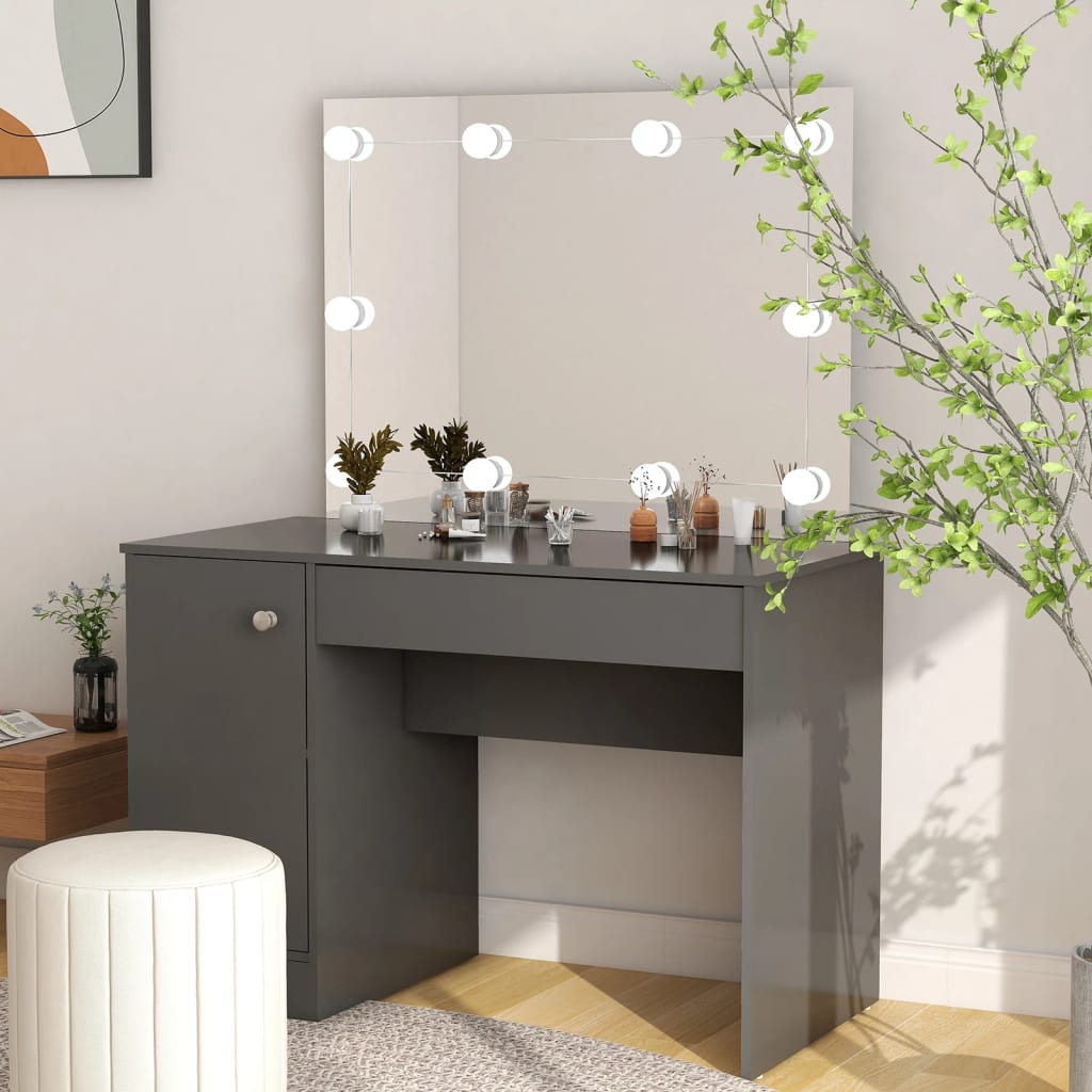 Sminkbord med LED-belysning 110x55x145 cm MDF Grå