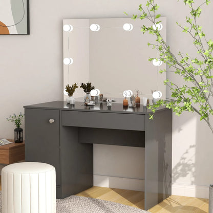 Sminkbord med LED-belysning 110x55x145 cm MDF Grå