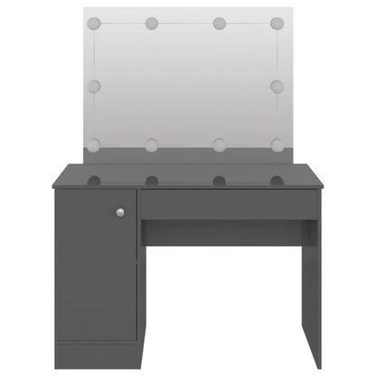 Sminkbord med LED-belysning 110x55x145 cm MDF glänsande Grå