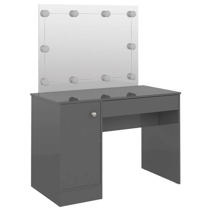 Sminkbord med LED-belysning 110x55x145 cm MDF glänsande Grå