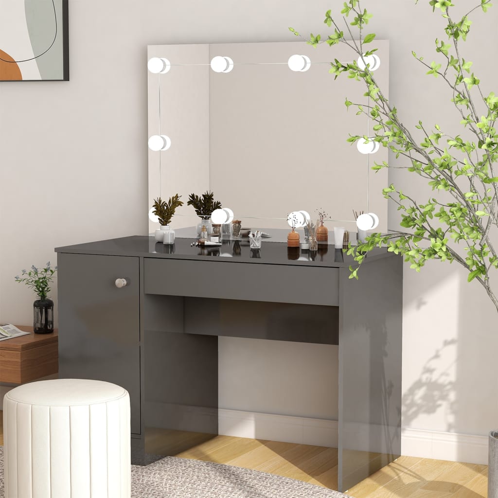 Sminkbord med LED-belysning 110x55x145 cm MDF glänsande Grå