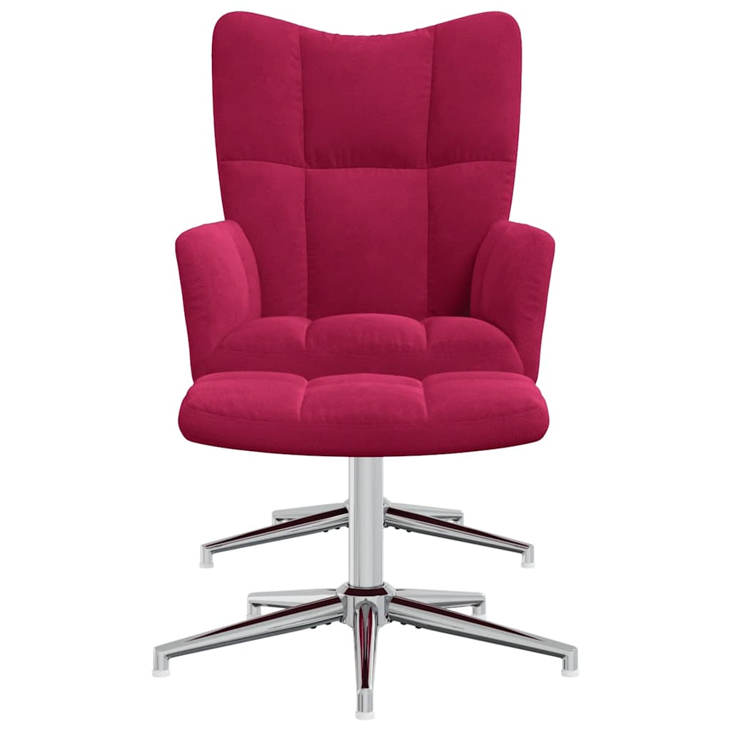 Vilstol med fotpall vinröd sammet