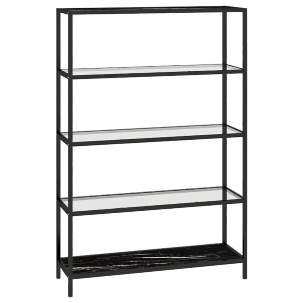Bokhylla DIV. Svart marmor och transparent 100x36x168 cm härdat glas