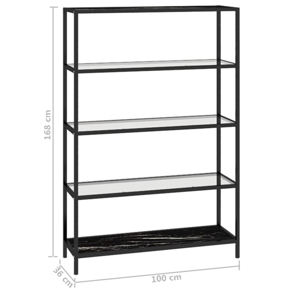 Bokhylla DIV. Svart marmor och transparent 100x36x168 cm härdat glas
