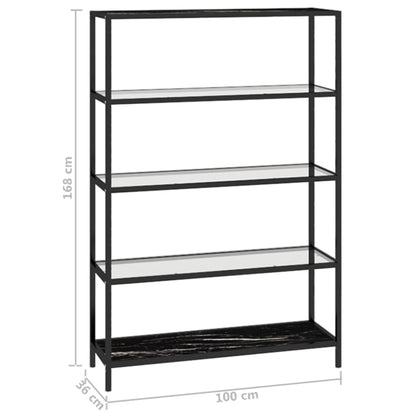 Bokhylla DIV. Svart marmor och transparent 100x36x168 cm härdat glas