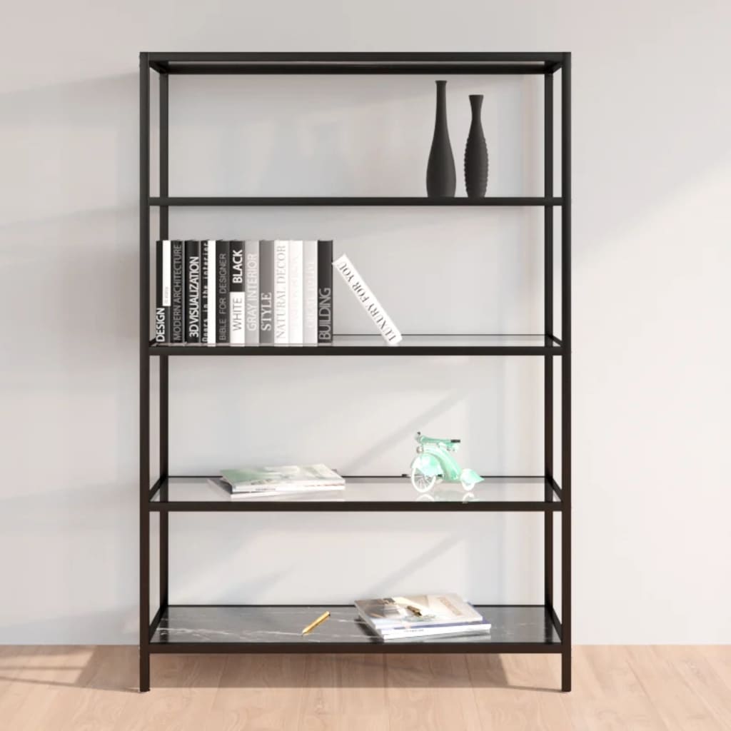 Bokhylla DIV. Svart marmor och transparent 100x36x168 cm härdat glas