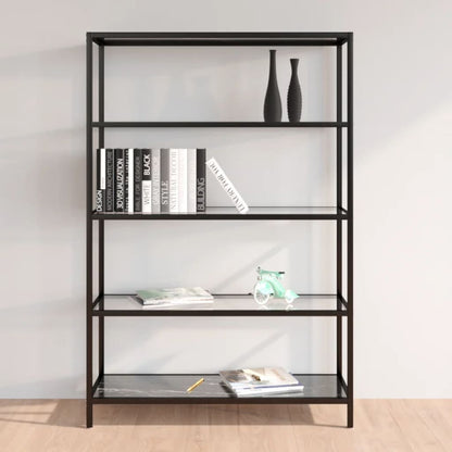 Bokhylla DIV. Svart marmor och transparent 100x36x168 cm härdat glas