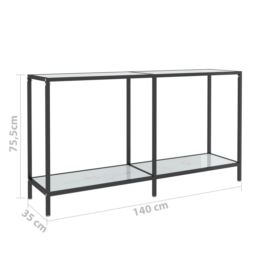 Avlastningsbord Konsollbord Vit 140x35x75,5 cm härdat glas