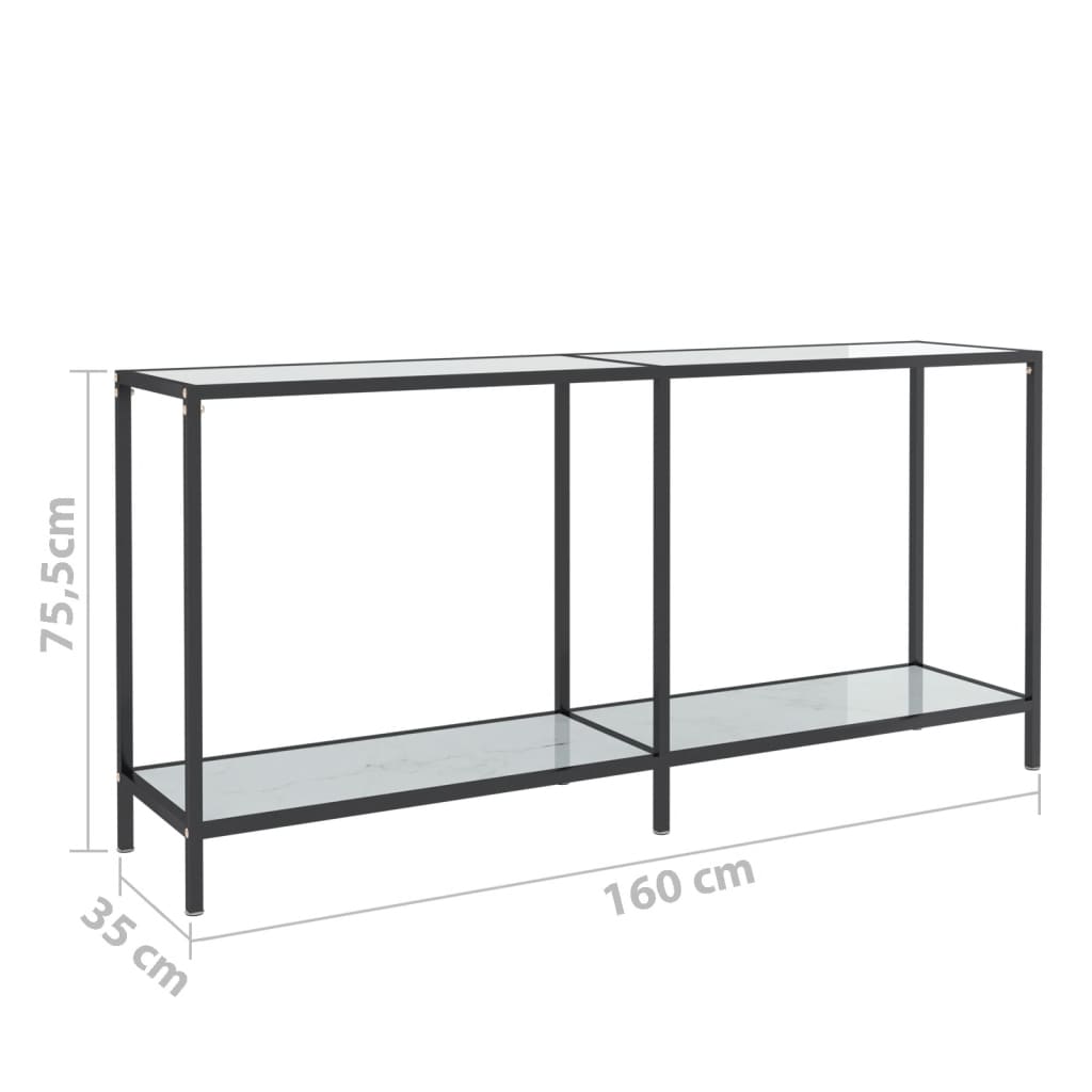Avlastningsbord Konsollbord Vit 160x35x75 cm härdat glas