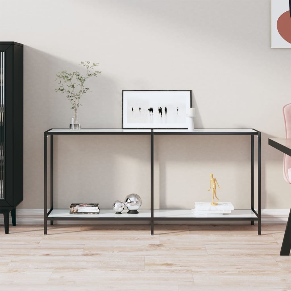 Avlastningsbord Konsollbord Vit 160x35x75 cm härdat glas