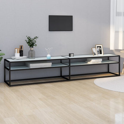 TV-Möbel Vit TV-Bänk marmor 220x40x40,5 cm härdat glas