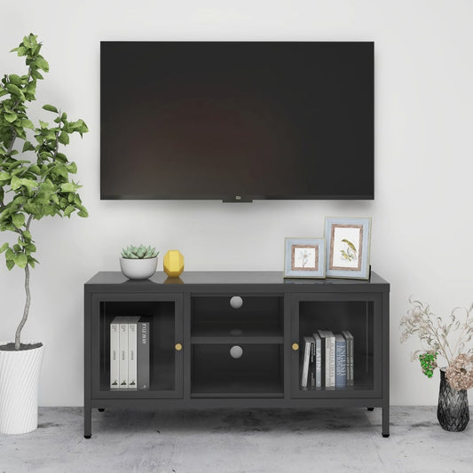 TV-Möbel DIV. TV-Bänk antracit 105x35x52 cm stål och glas