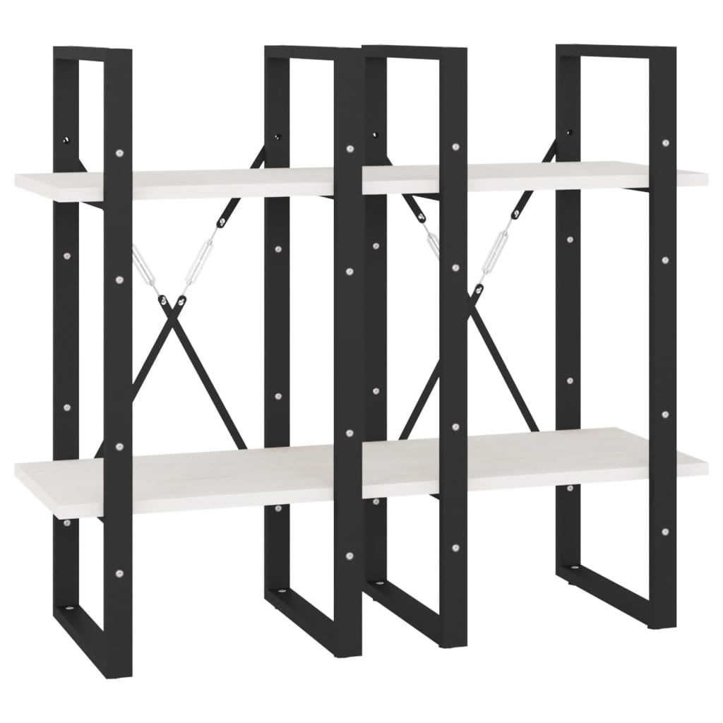 Bokhylla Svart Vit 4 hyllplan 40x30x140 cm massiv furu