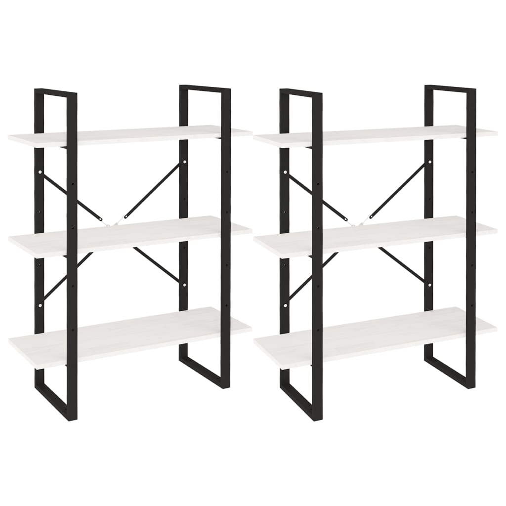 Bokhylla Svart Vit 80x30x210 cm massiv furu