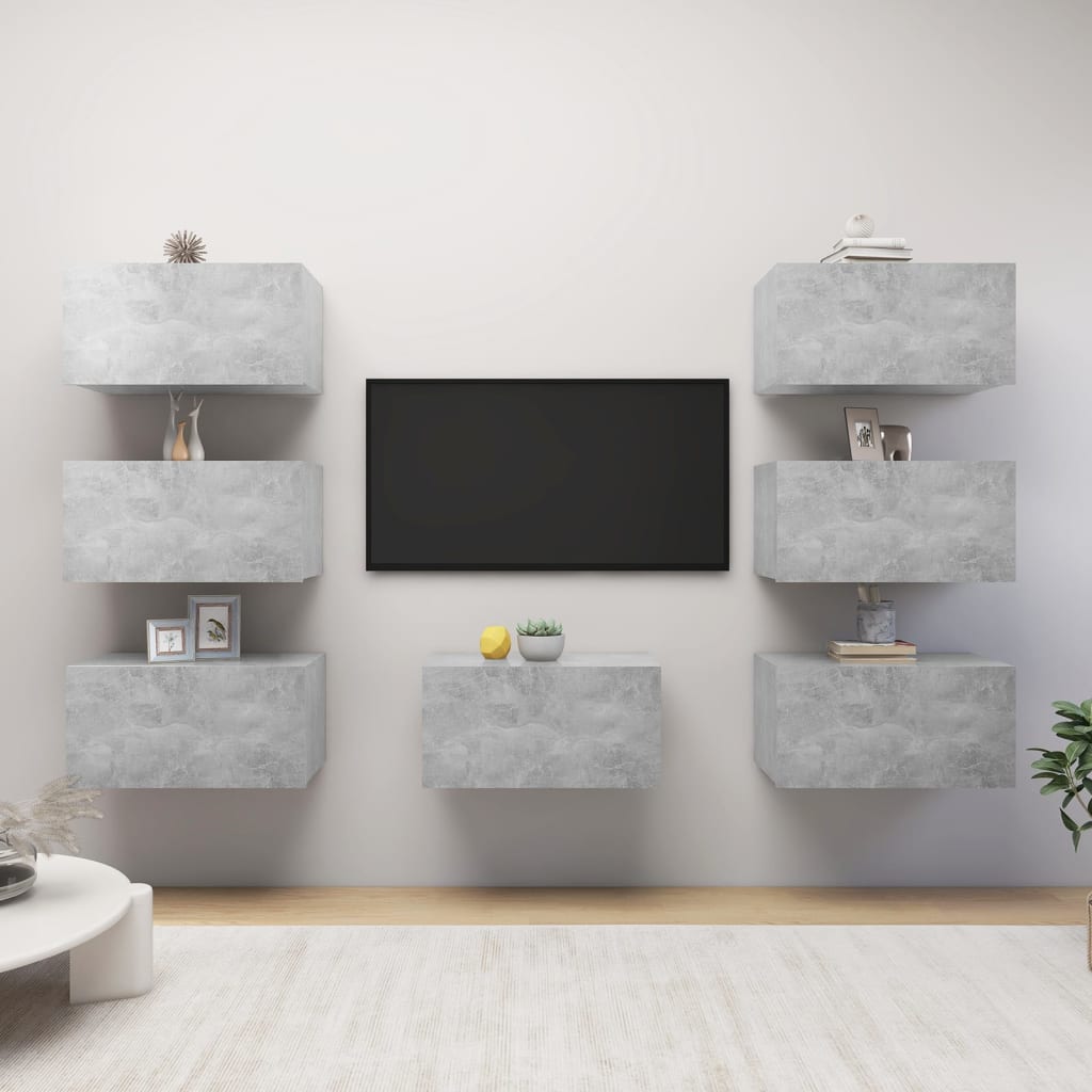 Tv-skåp 7 delar betonggrå 30,5x30x60 cm konstruerat trä