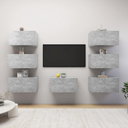 Tv-skåp 7 delar betonggrå 30,5x30x60 cm konstruerat trä