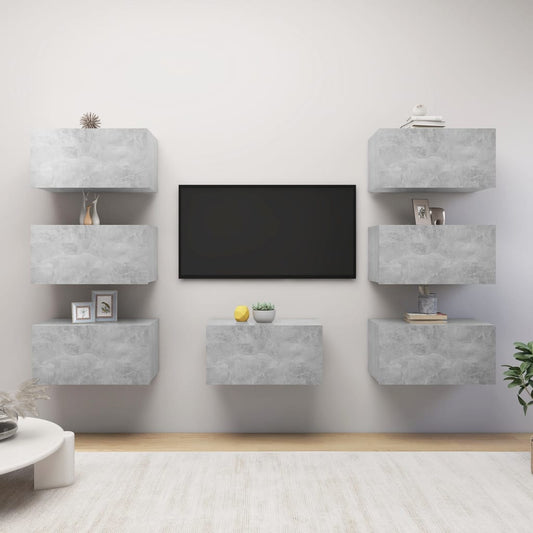Tv-skåp 7 delar betonggrå 30,5x30x60 cm konstruerat trä