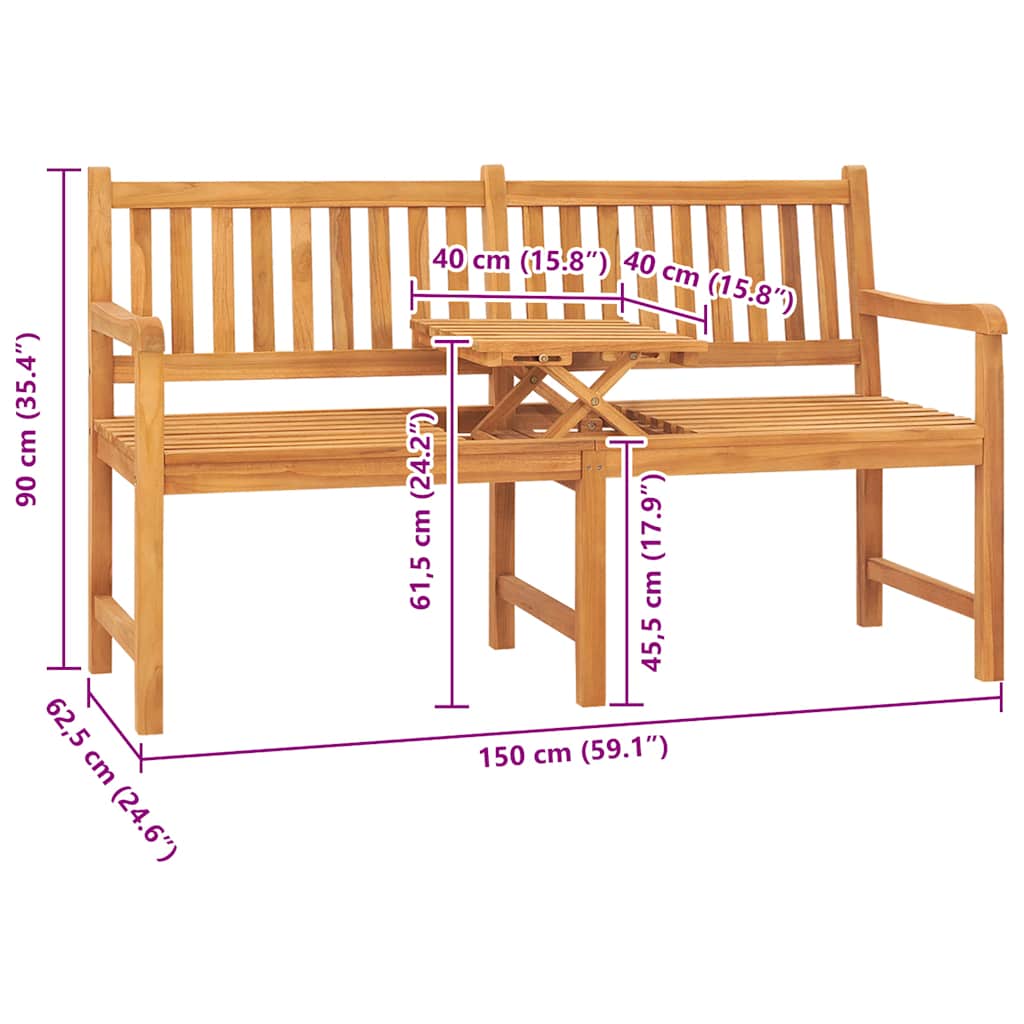 Trädgårdsbänk 3-sits med bord 150 cm massiv teak