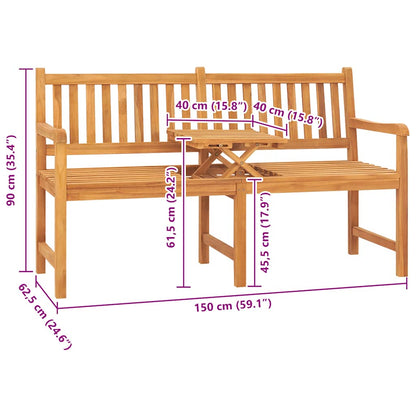 Trädgårdsbänk 3-sits med bord 150 cm massiv teak