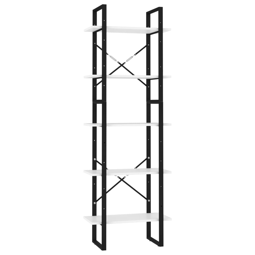 Bokhylla Svart Vit med 5 hyllplan 60x30x175 cm