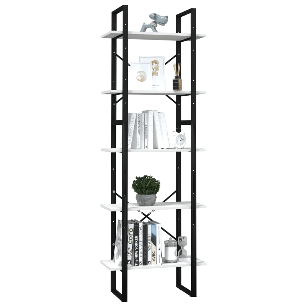 Bokhylla Svart Vit 5 hyllplan 60x30x175 cm massiv furu