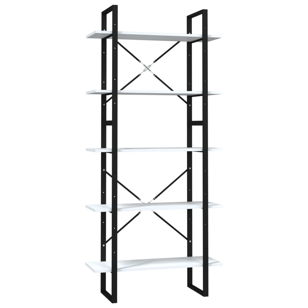 Bokhylla Svart Vit 5 hyllor 80x30x175 cm