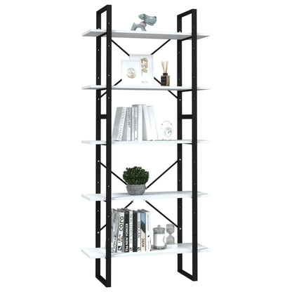 Bokhylla Svart Vit 5 hyllor 80x30x175 cm