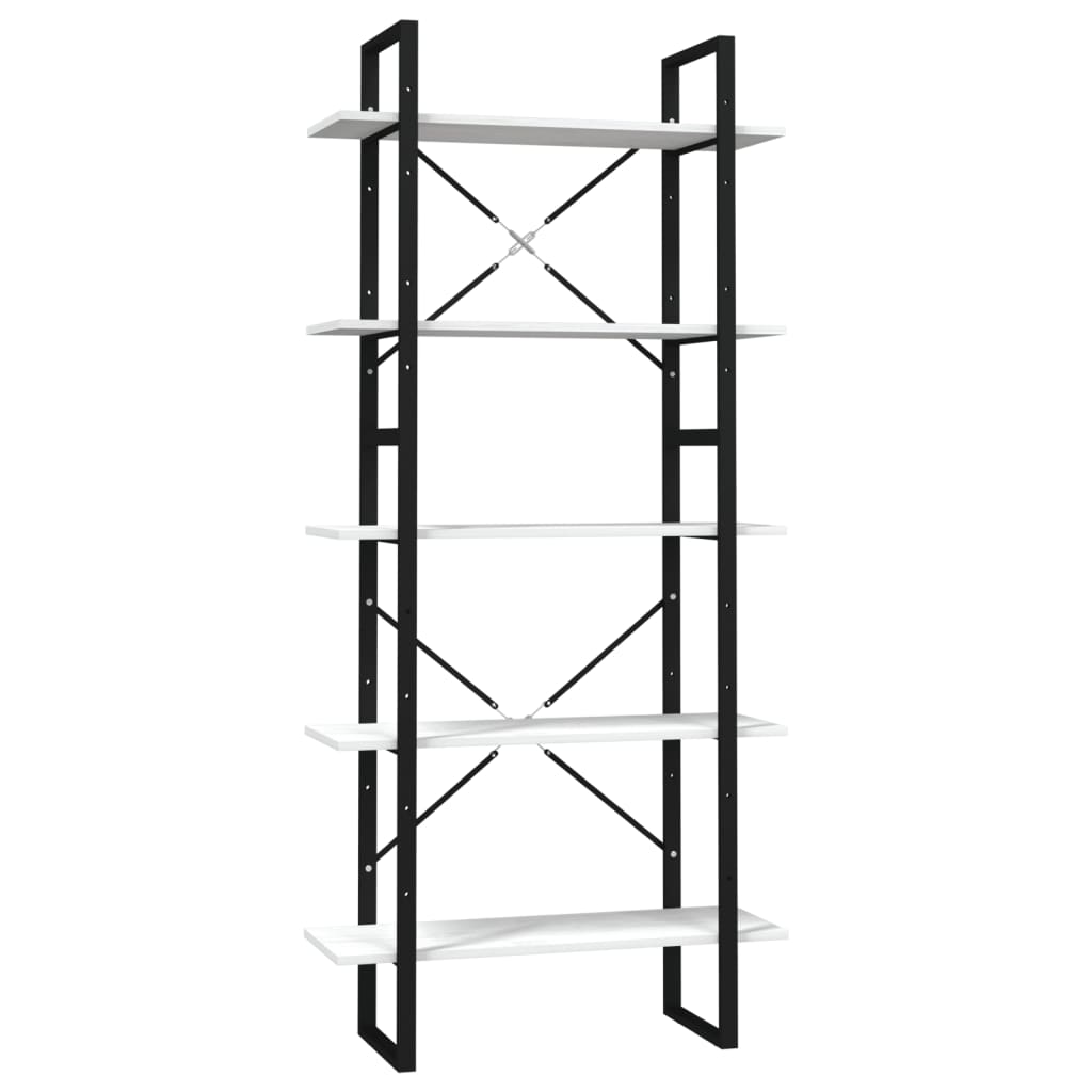 Bokhylla Svart Vit 5 hyllplan 80x30x175 cm massiv furu