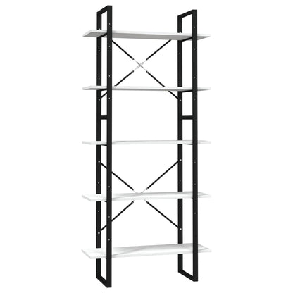 Bokhylla Svart Vit 5 hyllplan 80x30x175 cm massiv furu