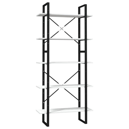 Bokhylla Svart Vit 5 hyllplan 80x30x175 cm massiv furu